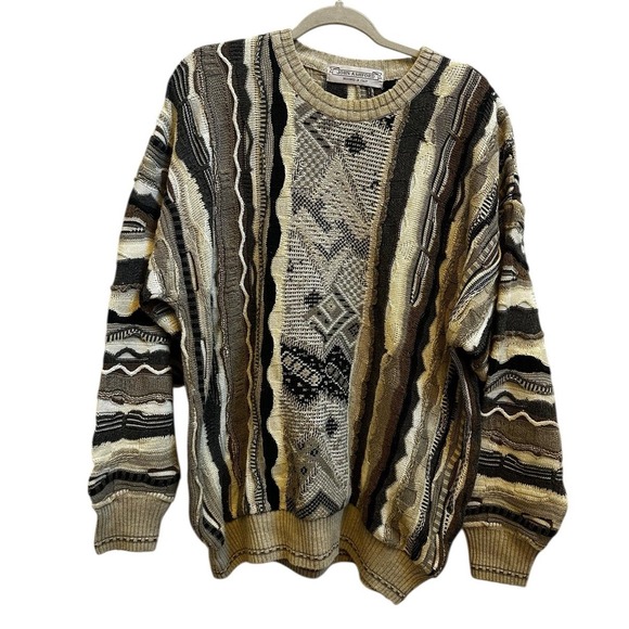John Ashford Other - John Ashford Men's 3D Textured Sweater‎ Neutral Tan Multicolor Sz XL Cosby Y2K